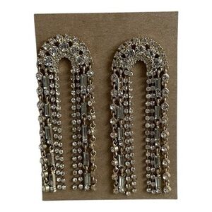 Pink Gold Tone Rhinestone Waterfall Dangle Statement Earrings 3.5" NWOT